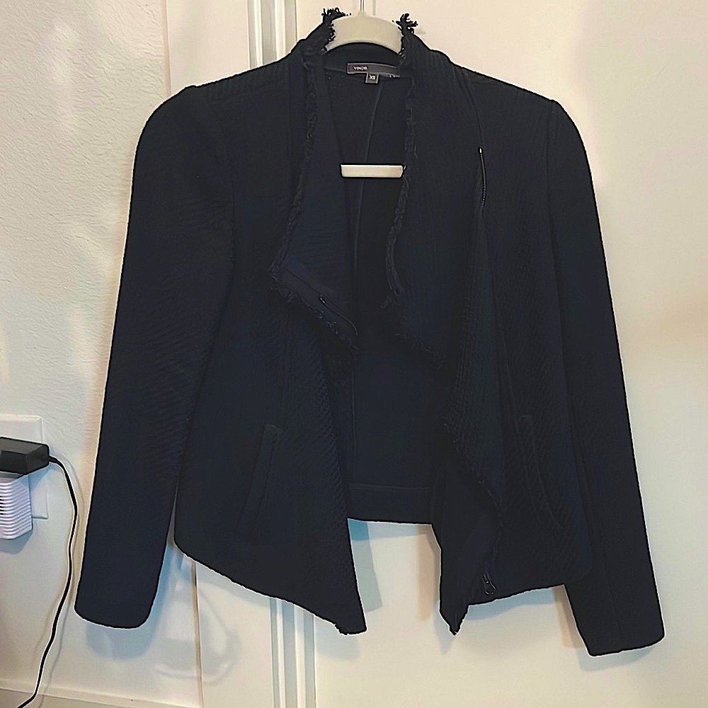 Vince Black Draped Open-Front Blazer Jacket